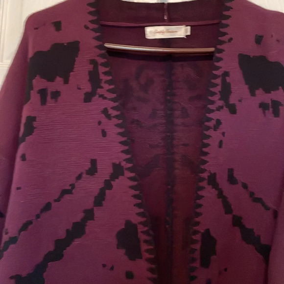 Simply couture sweater M/L cardigan coat front pocket 3/4 sleeves abstract print - Picture 2 of 11